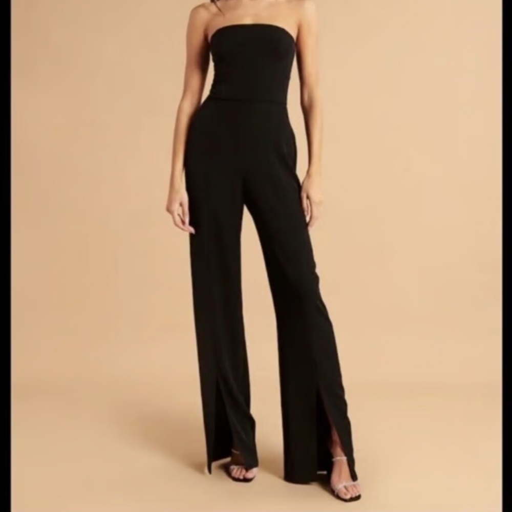 Abercrombie Black Strapless Split Hem Jumpsuit